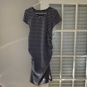 Striped Slate/blue grey and White Women's Maternity Dress